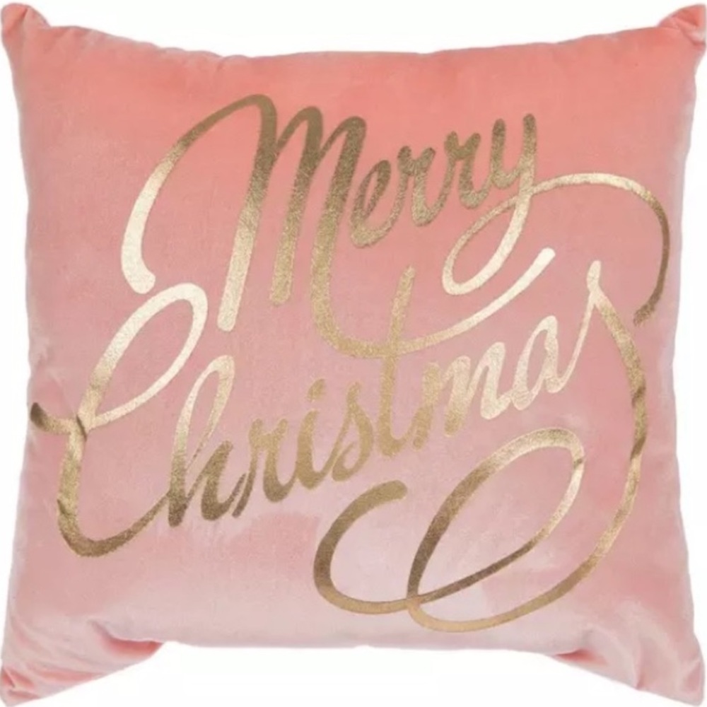 Pink / rose gold pillow with gold letter Christmas